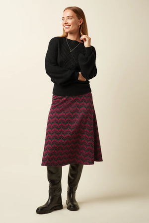 King Louie Juno Skirt Estelle Zigzag in Bordeaux Red
