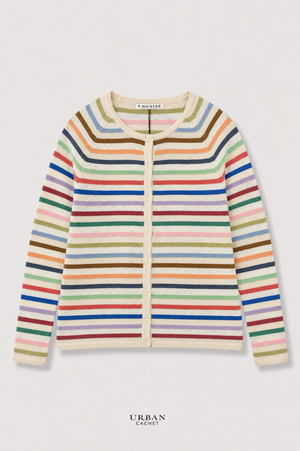 Mansted Denmark Anna Eco Link Stripe Cardigan in Light Oat