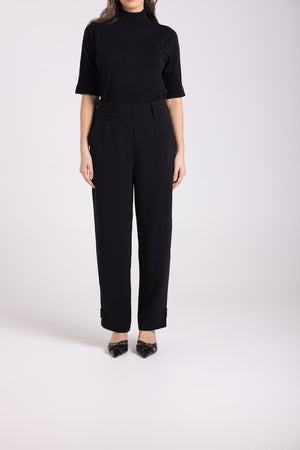 Two-T's 7/8 Pant With Buttons on Leg in Black