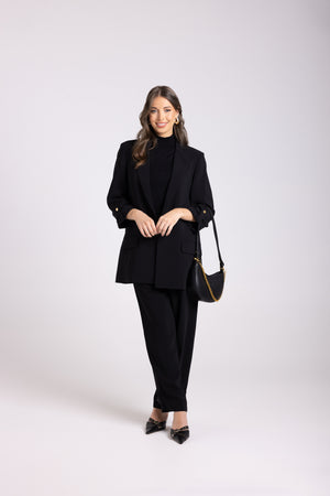 Two-T's 7/8 Pant With Buttons on Leg in Black