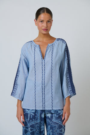 Namastai Embroidered Top in Breeze