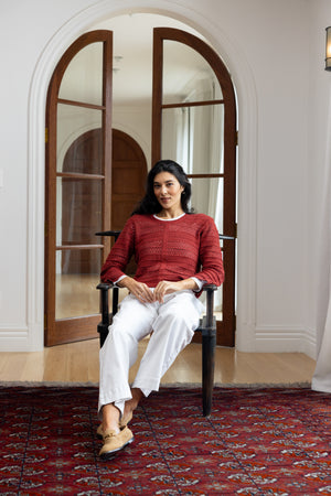 Foil Pulling Strings Sweater in Red Earth