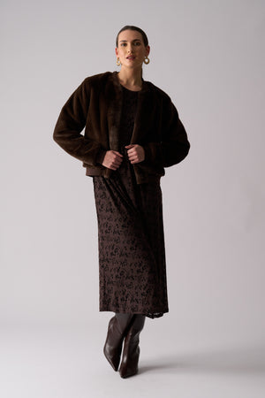 Foil Fur Sure Jacket in Chocolate