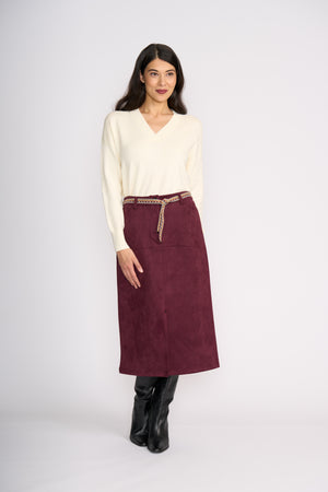 Foil Suede Dreams Skirt in Black Cherry