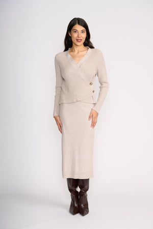 Foil Set Play Wrap Cardi in Latte