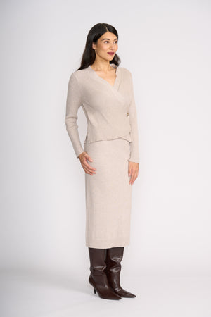 Foil Set Play Wrap Cardi in Latte