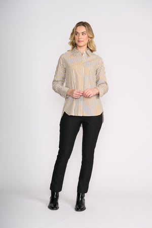 Foil Push Up Shirt in Taupe Wide Stripe