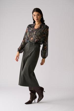 Foil Suave Operator Skirt in Dark Sage