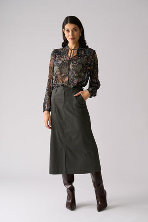 Foil Suave Operator Skirt in Dark Sage