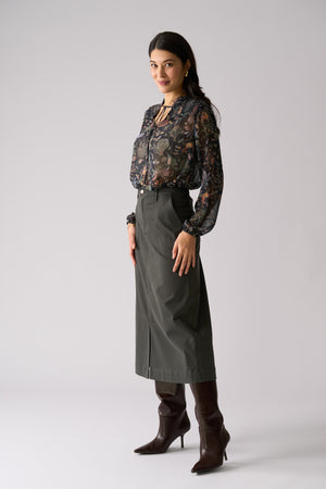 Foil Suave Operator Skirt in Dark Sage