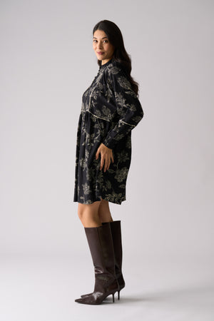 Foil Thread Tales Dress in Black Folklore