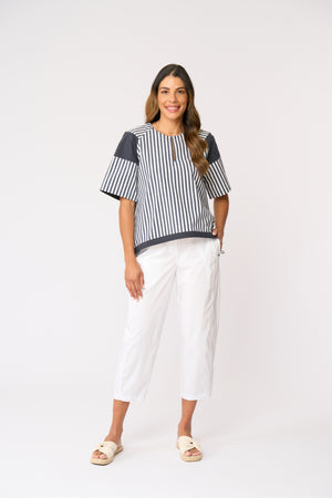 Foil Mix and Match Top in Navy Stripe