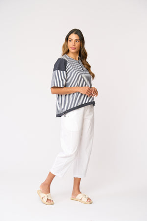 Foil Mix and Match Top in Navy Stripe