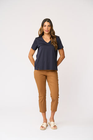 Foil Fuss Free Taper Trapeze Capri Pant in Umber