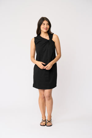 Foil Top Knotch Dress in Black