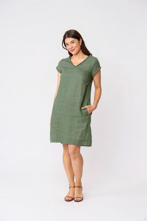 Foil V Festive Dress in Sage