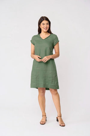 Foil V Festive Dress in Sage