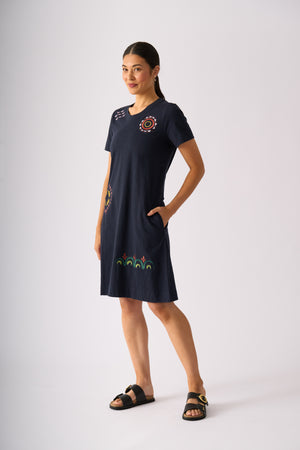 Foil Bright Spot Dress in True Navy