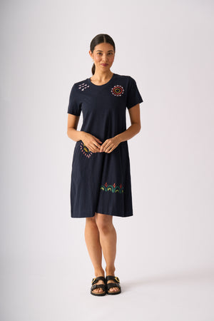 Foil Bright Spot Dress in True Navy