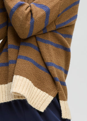LD&CO Knitwear Cozy Stripe V Neck Sweater in Birch