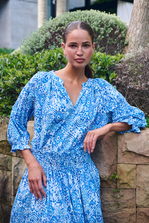 Namastai Boho Blouse in Aqua Souk