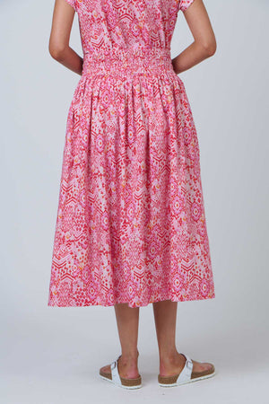 Namastai Breeze Smocked Midi Skirt in Rose Souk