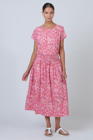 Namastai Breeze Smocked Midi Skirt in Rose Souk