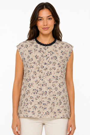 JJ Sisters Meadow Silk Linen Top in Natural