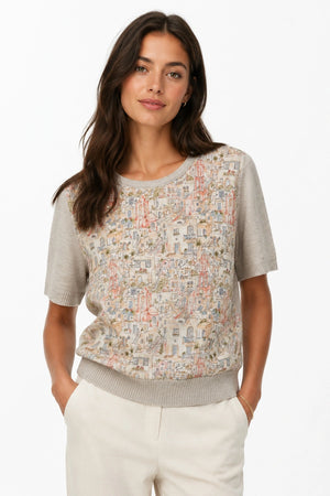 JJ Sisters Sorrento Silk Linen Top in Stone