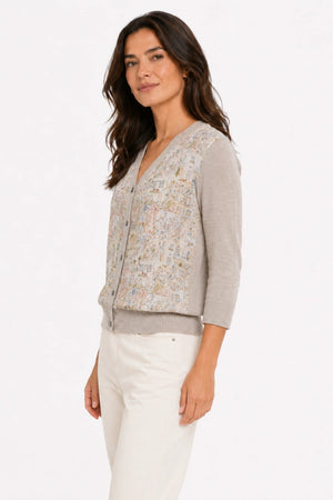 JJ Sisters Marisol Silk Linen Cardigan in Stone