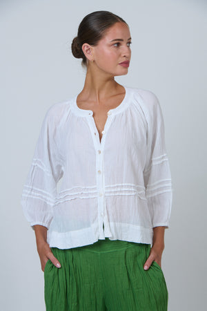 Namastai Pintuck Poet Blouse in White