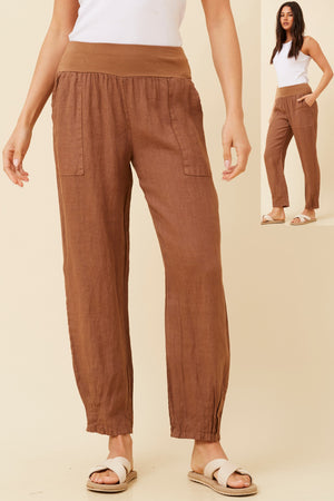 Bottega Moda Linen Pant in Tobacco