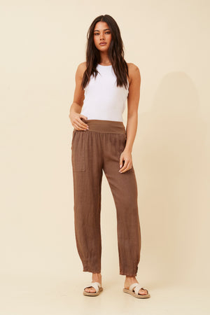 Bottega Moda Linen Pant in Tobacco