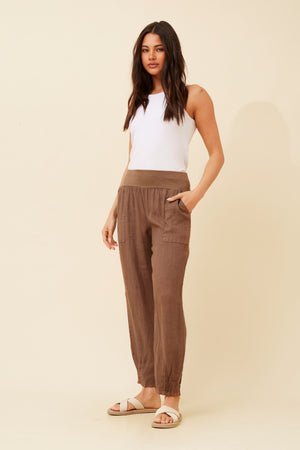 Bottega Moda Linen Pant in Tobacco