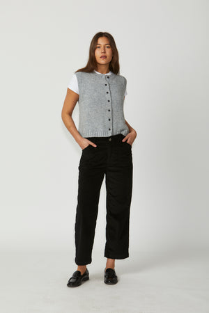 New London Jeans Penrith Loose Leg Ankle Grazer Cord Jean in Black