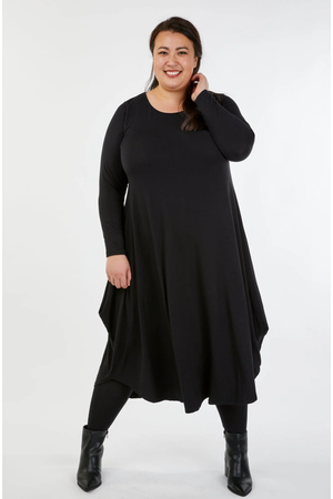 Tani Long Sleeve Tri Dress in Black