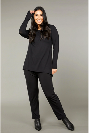 Tani High round neckline with long sleeve Swing Top in plain colours