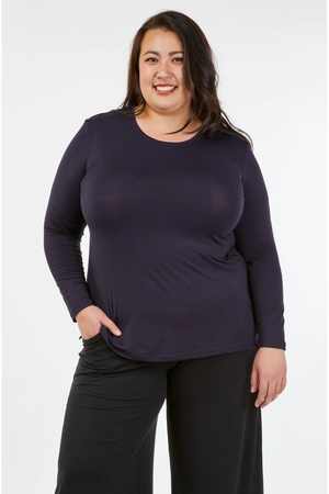 Tani High round neckline with long sleeve Swing Top in plain colours