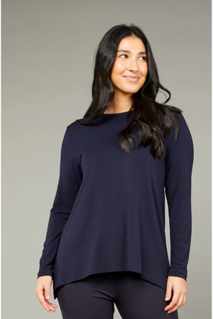 Tani High round neckline with long sleeve Swing Top in plain colours
