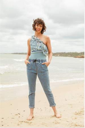 New London Pull On Hope Jogger Stretch Cotton in Light Wash Denim