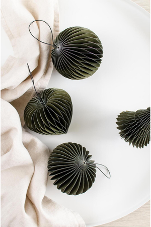 Nordic Rooms Olive Green Paper Heart Ornament with Glitter Edge
