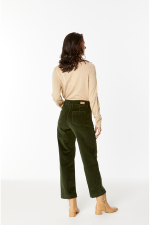 New London Jeans Penrith Loose Leg Ankle Grazer Cord Jean in Olive