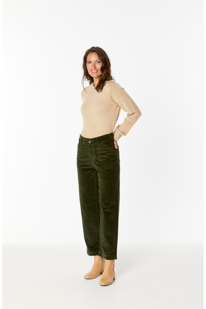 New London Jeans Penrith Loose Leg Ankle Grazer Cord Jean in Olive