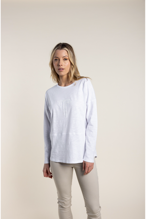 Two T's Sequin Trim Logo Tee in White