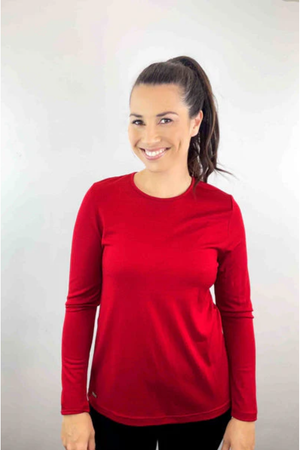 Ebony Merino Long Sleeve Crew Top in Ruby
