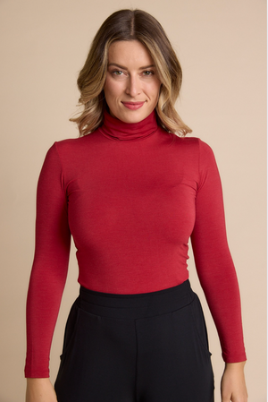 Tani Long Sleeve Turtle Neck Top in Red Berry