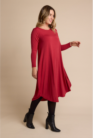 Tani Long Sleeve Tri Dress in Red Berry