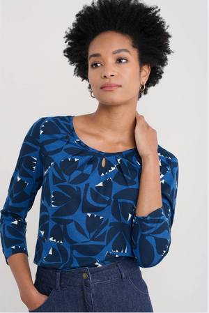 Seasalt Cornwall Appletree 3/4 Sleeve Top in Floral Cutout Ink