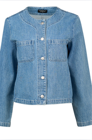 Vassalli Collarless Denim Jacket in Light Wash