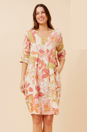 Bottega Moda 3/4 Sleeve Linen Pocket Dress in Rust